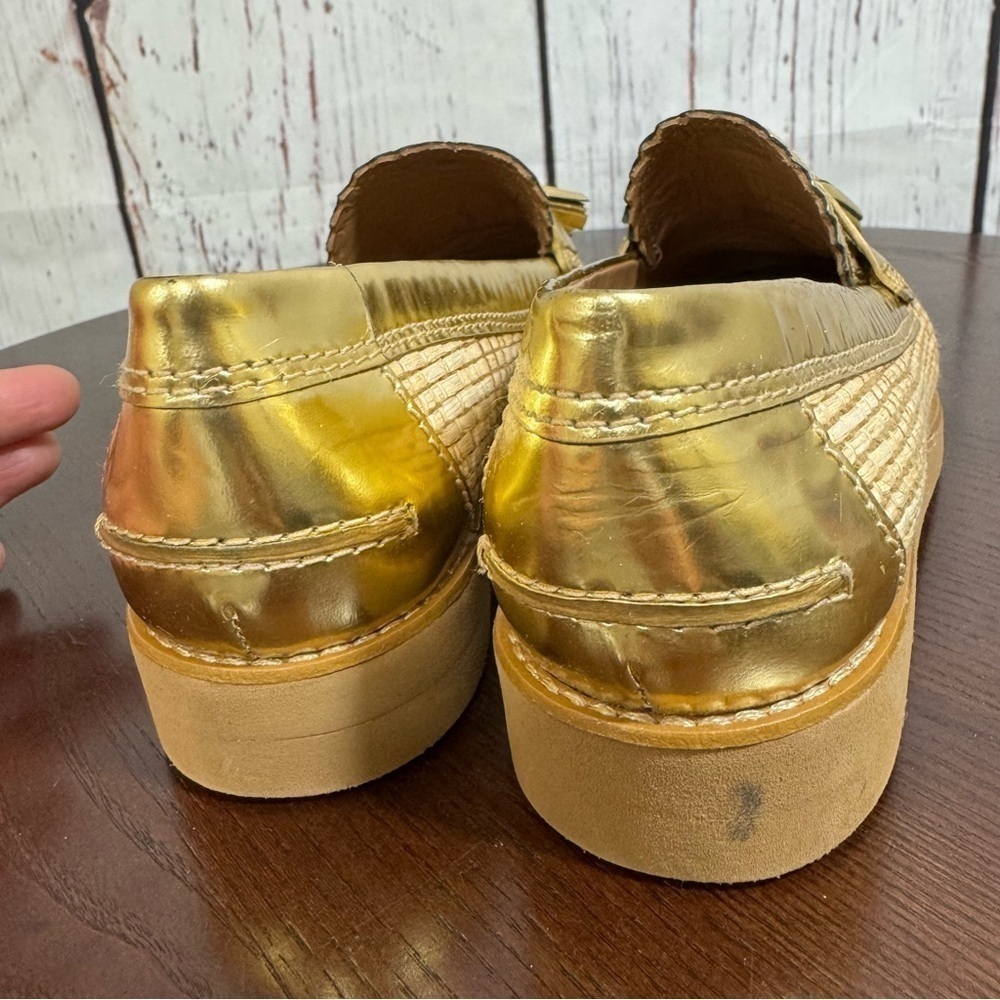 TORY BURCH Raffia & Metallic Gold Leather Trims Loafers in size 6 New - Picture 4 of 15